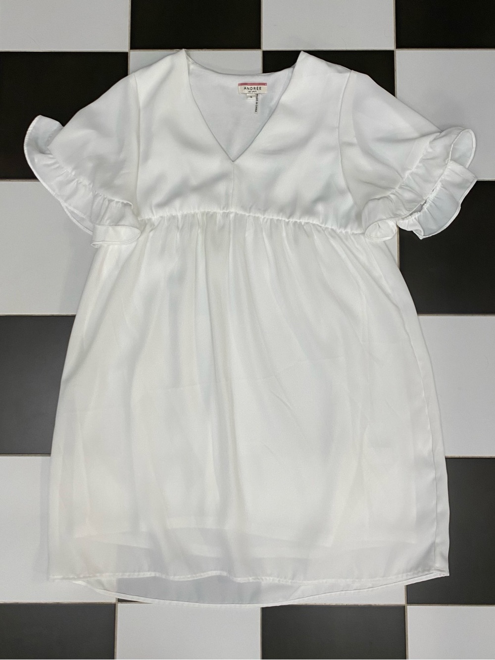 Andree by Unit White V-Neck Ruffle Sleeve Empire Waist Dress